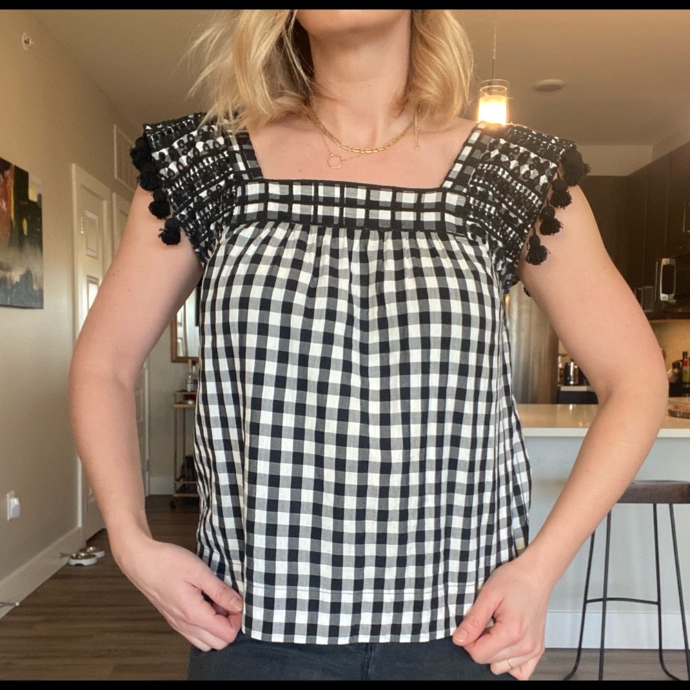 JCrew Black and White Gingham Top